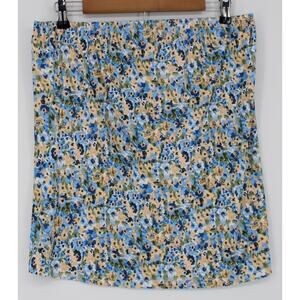 IWOLLENCE Skirt Womens L Blue Floral Print Mini Above Knee Stretch Pull On